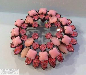 Schreiner wreath pin opaque pink square stone pink navette jewelry