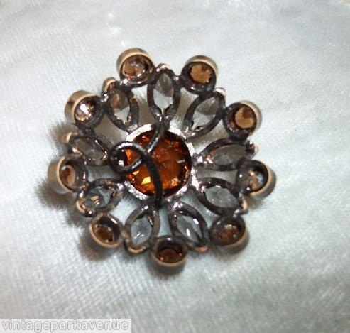 Schreiner radial domed 2 rounds round button large chaton center 9 navette surrounding 9 small chaton amber chaton crystal jewelry