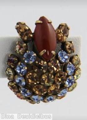 Schreiner 1 clustered ball 1 large navette 2 small navette peridot blue brown goldtone jewelry