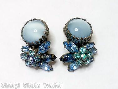 Schreiner 1 large chaton 1 clustered flower varied size 6 navette moonglow blue large chaton ice blue aqua silvertone jewelry
