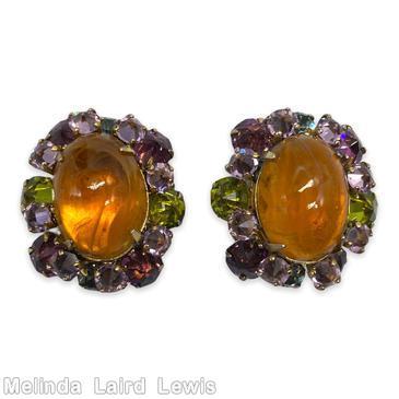 Schreiner 1 large oval cab center 16 surrounding small stone lavender peridot large oval marbled topaz goldtone jewelry
