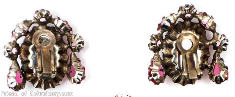 Schreiner 1 large oval cab side surrounding 4 teardrop cab 3 small chaton marbled pink fuchsia jewelry
