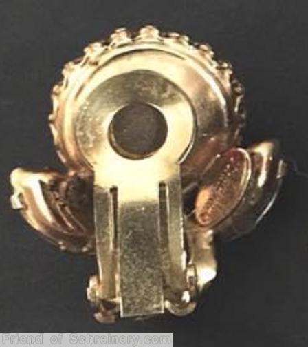 Schreiner 1 large round cab 2 side navette 1 small chaton metal cup closed back all ab goldtone jewelry