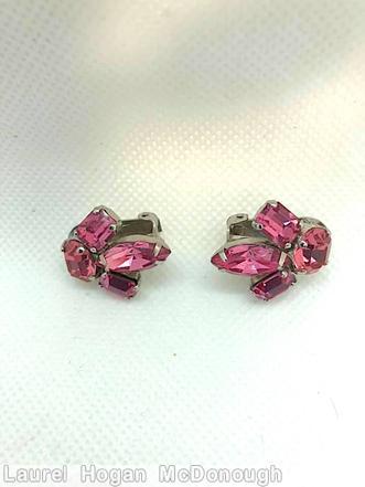 Schreiner 1 navette 3 baguette pink silvertone jewelry