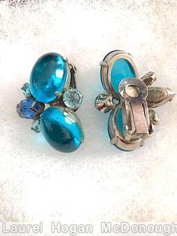 Schreiner 2 large oval cab 4 navette earring blue large oval cab pale aqua inverted stone pale navy navette silvertone jewelry