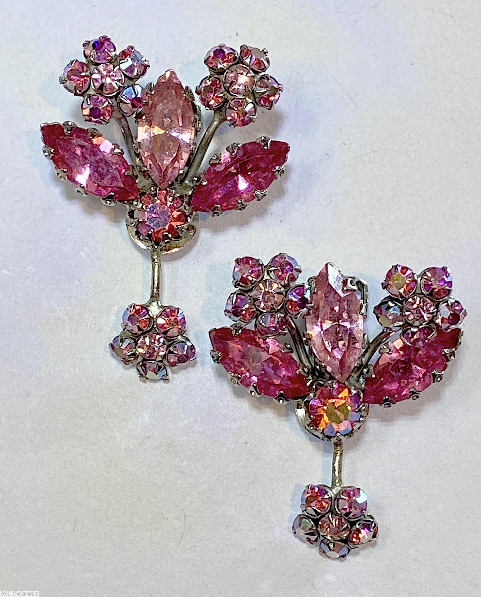 Schreiner 3 clustered flower 3 navette fuschia navette ice pink navette silvertone jewelry