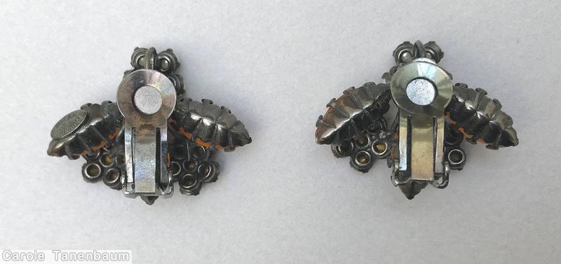 Schreiner 3 clustered flower 3 navette marbled amber faux pearl clustered flower ice blue jewelry