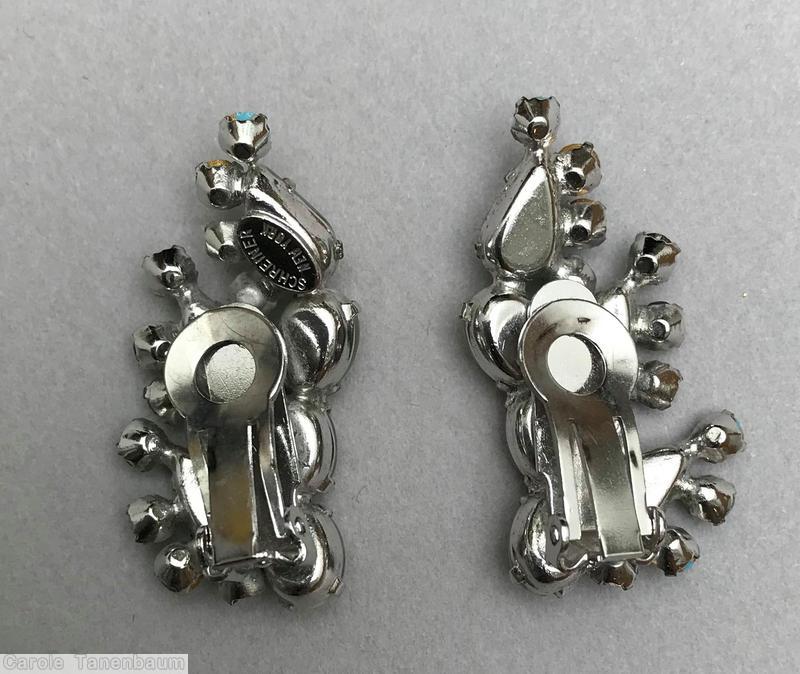 Schreiner 3 teardrop 3 oval cab 12 small chaton bordered baby blue small chaton moonglow white silvertone jewelry