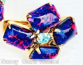 Schreiner 4 rectangle stone surrounding small chaton center pink speckled purple ice blue small chaton goldtone jewelry