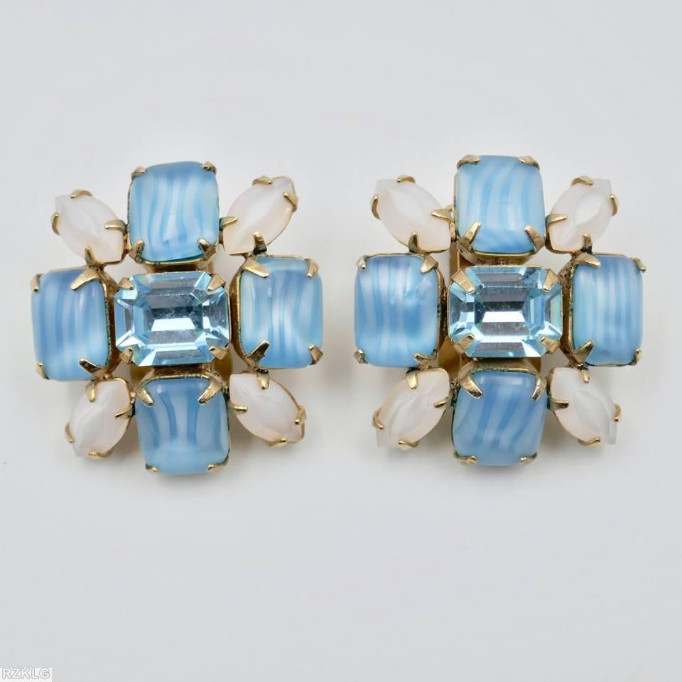 Schreiner domed radial square earring emerald cut center 4 emerald cut 4 navette ice blue emerald cut center white stripped baby blue emerald cut moonglow white navette goldtone jewelry