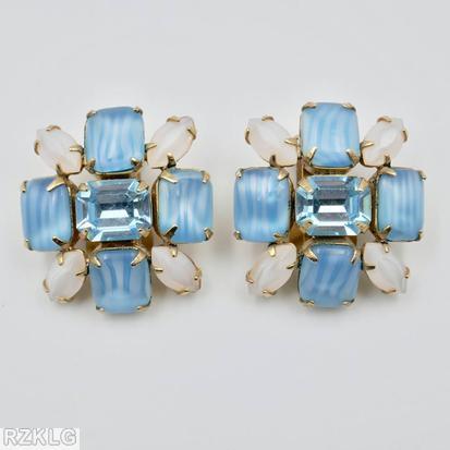 Schreiner domed radial square earring emerald cut center 4 emerald cut 4 navette ice blue emerald cut center white stripped baby blue emerald cut moonglow white navette goldtone jewelry
