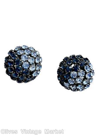 Schreiner domed round earring 3 rounds small chaton center 6 surrounding small chaton blue ice blue gunmetal back jewelry