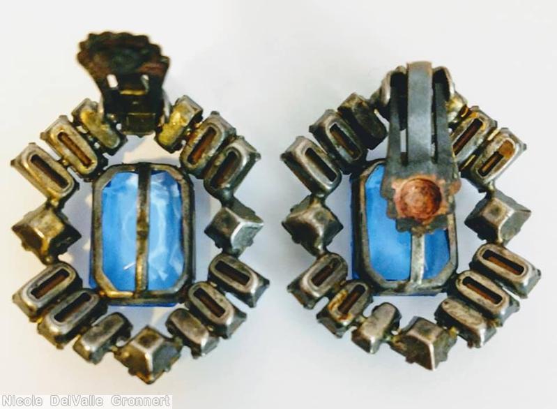 Schreiner hexagon shaped earring large emerald cut center 4 small square 12 baguette blue ice blue sapphire jewelry