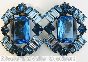 Schreiner hexagon shaped earring large emerald cut center 4 small square 12 baguette blue ice blue sapphire jewelry