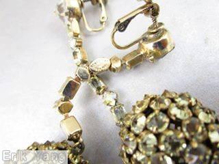 Schreiner long dangling clustered ball 7 stone dangle clear champgne goldtone jewelry
