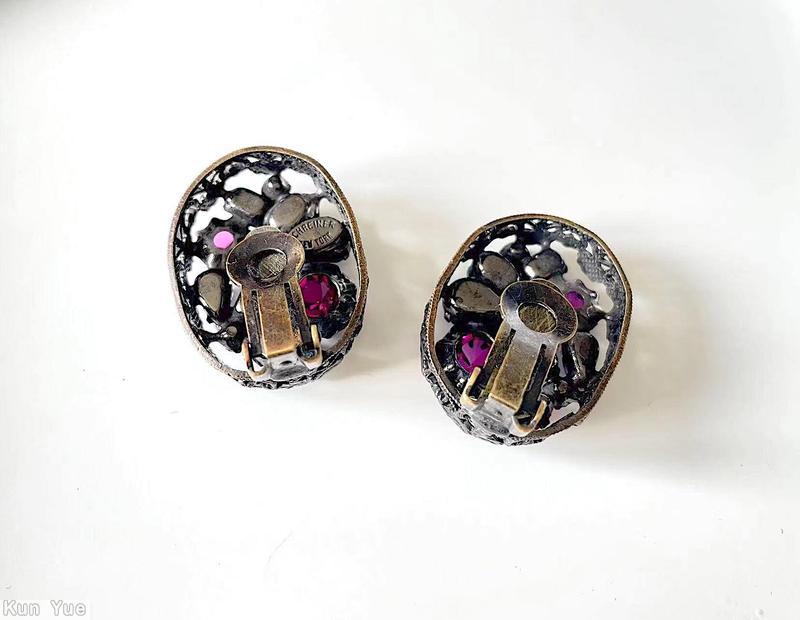 Schreiner oval shadow box earring end of day turquoise baguette oval turquoise purple faceted chaton ice pink faceted teardrop peach baguette japanned jewelry