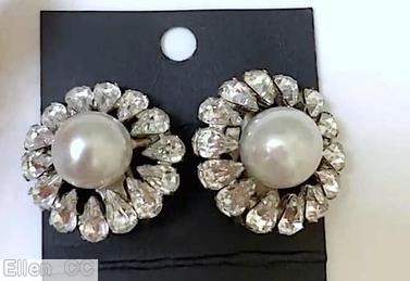 Schreiner radial 14 small teardrop large round center stone crystal teardrop large faux pearl silvertone jewelry