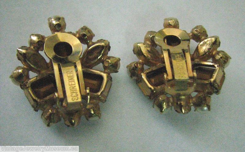 Schreiner radial 3 emerald cut 3 navette 8 faux pearl crystal faux pearl goldtone jewelry