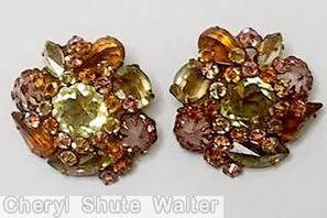 Schreiner radial domed earring large center chaton 11 surrounding small chaton 6 varied outside stone clear champgne ice lavender amber jewelry