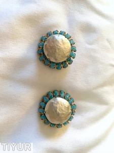 Schreiner round domed radial earring large round cab center 16 small surrounding baguette turquoise small baguette large baroque faux pearl center goldtone jewelry