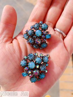 Schreiner shield shaped domed earring 9 chaton 1 small baguette 10 small chaton ab small chaton aqua small baguette moonglow ice blue turquoise ice blue jewelry