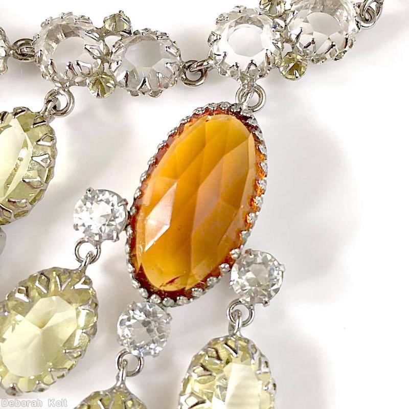 Schreiner 1 chain of 25 chaton 7 large oval cab dangling necklace 18 oval cab amber rose cut large oval cab clear champagne oval cab crystal silvertone jewelry