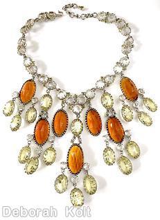 Schreiner 1 chain of 25 chaton 7 large oval cab dangling necklace 18 oval cab amber rose cut large oval cab clear champagne oval cab crystal silvertone jewelry