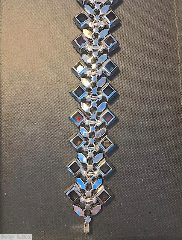 Schreiner 2 bordered row of 64 square stone chain of navette chaton ruby emerald ice blue brown amber aqua peach pink navy crystal jewelry