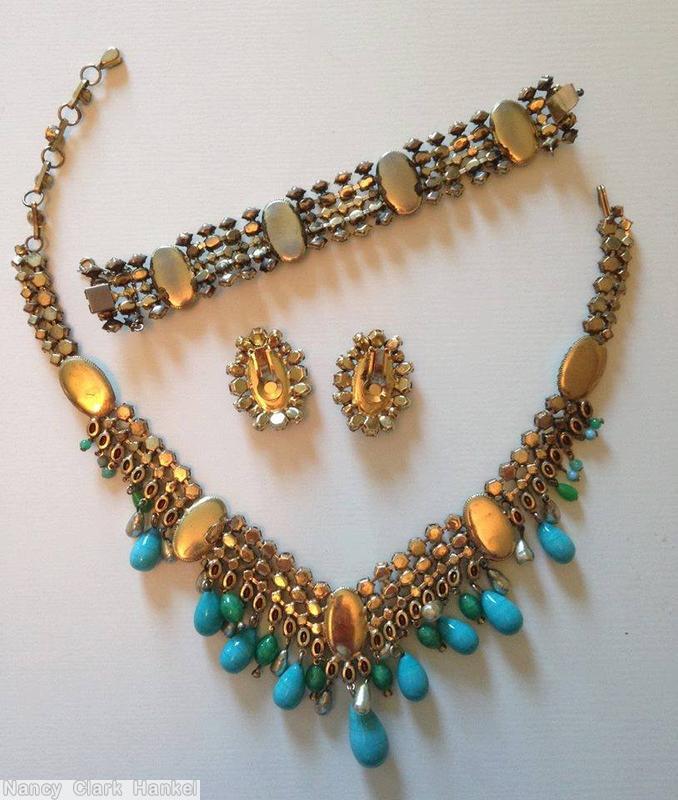 Schreiner 3 rounds 5 large cab drippy varied size teardrop turquoise amber marbled baby blue ice blue emerald metalic silver faux pearl seeds moonglow green jewelry