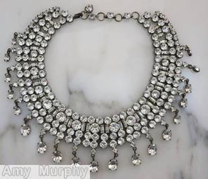 Schreiner 4 rounds bib small chaton slim baguette 19 dangle silvertone crystal jewelry