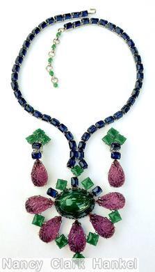 Schreiner 5 large teardrop half radial pin large oval center 7 square stone chain of baguette emerald molded plum teardrop navy jewelry