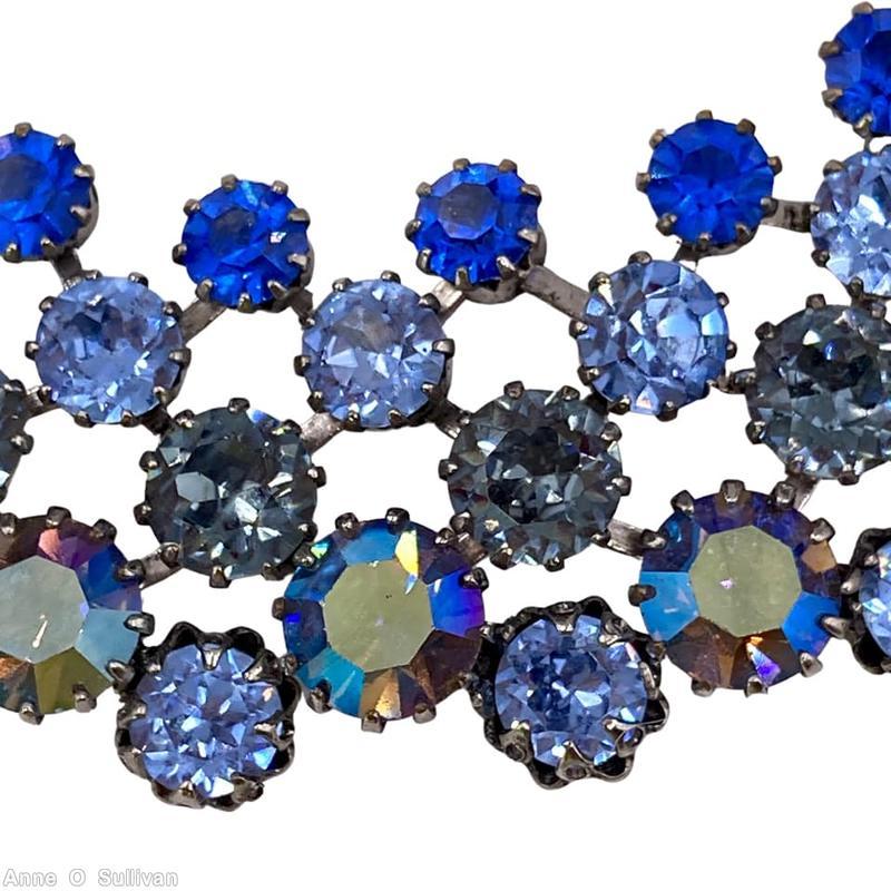 Schreiner 5 rows small chaton same width necklace royal blue ab blue pale blue jewelry