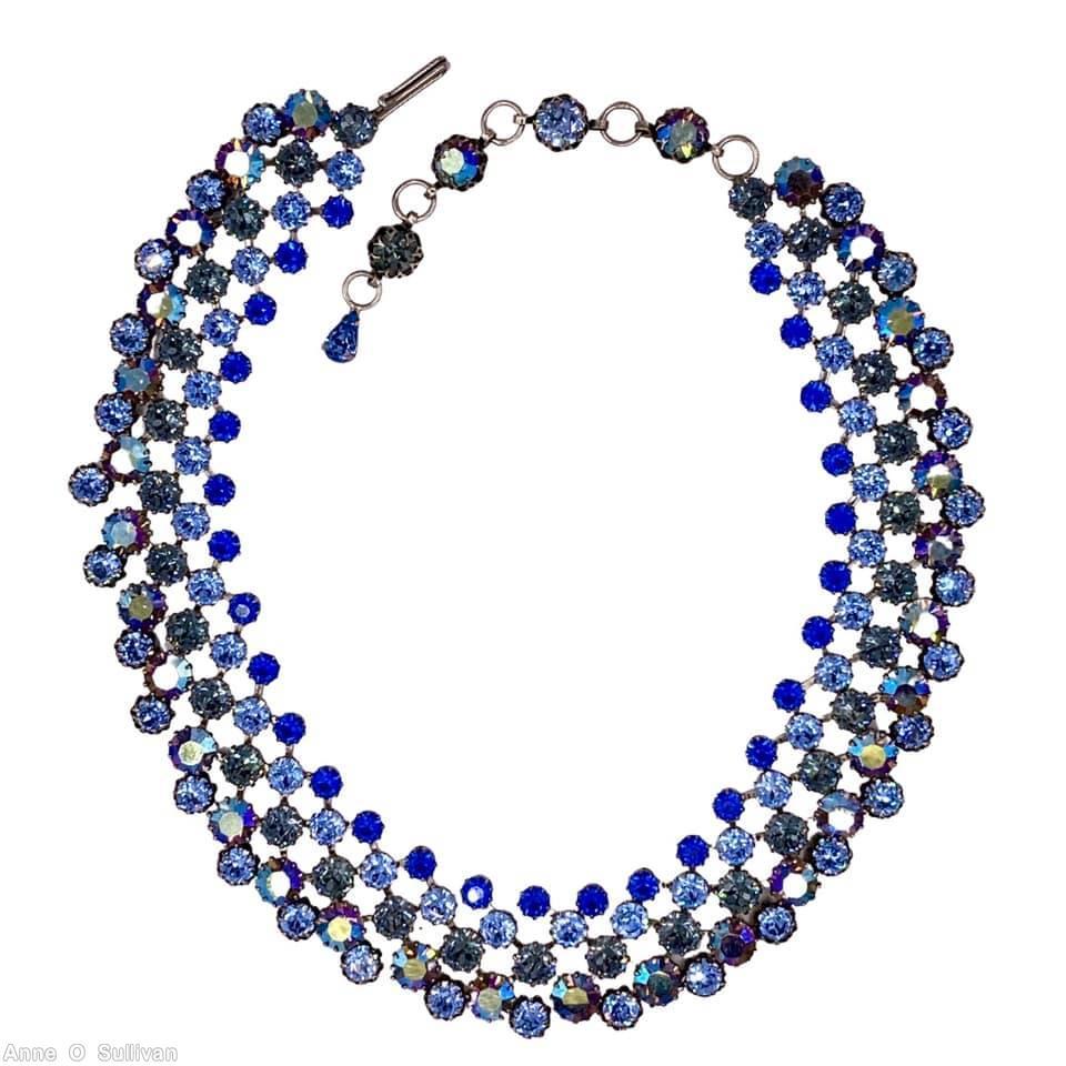 Schreiner 5 rows small chaton same width necklace royal blue ab blue pale blue jewelry