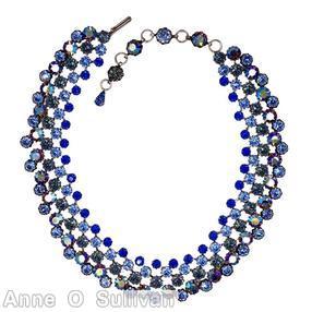 Schreiner 5 rows small chaton same width necklace royal blue ab blue pale blue jewelry