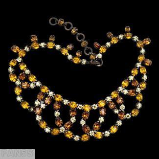 Schreiner 7 dangling overlap arch single chain small chaton small oval stone amber chaton clear champgne chaton topaz small oval stone copper back jewelry