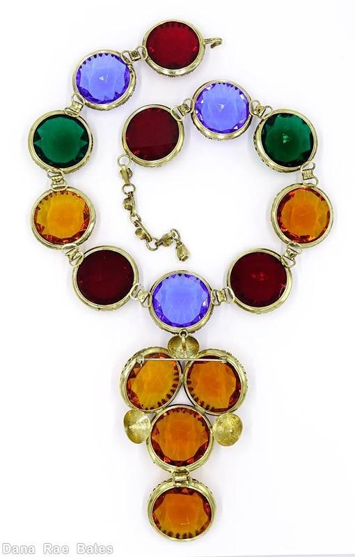 Schreiner chain of 11 large faceted open back disc 3 large faceted open back disc pendant amber blue emerald ruby jewelry