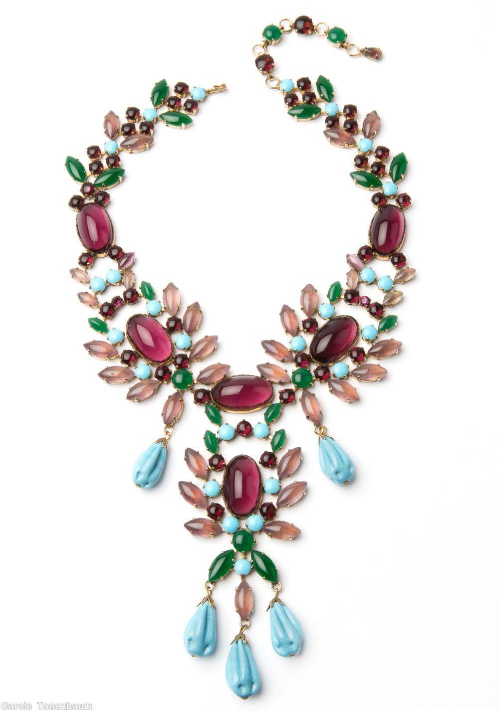 Schreiner dahlia pendant 6 large oval cab 5 dangling molded teardrop necklace opaque baby blue dangling molded teardrop raspberry large oval cab emerald peach jewelry