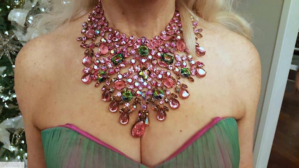 Schreiner large waterfall necklace 13 large teardrop 2 large emerald cut 4 large oval cab 4 large chaton pink watermelon emerald ab pink jewelry