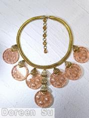 Schreiner single mesh chain 7 large molded disc filigree peach large molded disc goldtone jewelry