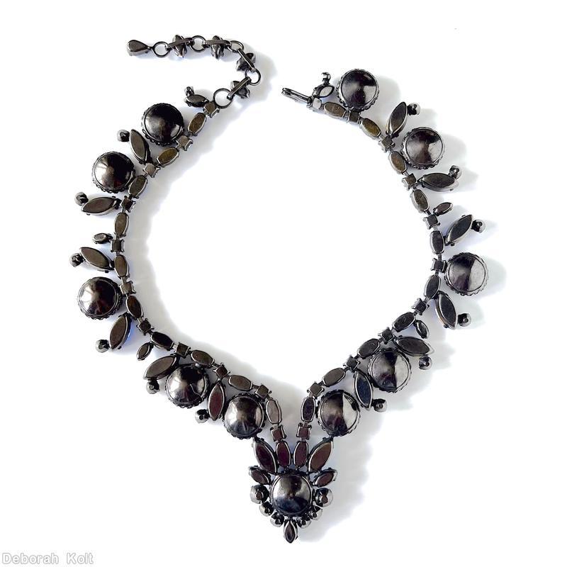 Schreiner single strand 11 large round cab necklace navette chaton strand lapis large round cab ab blue crystal jewelry