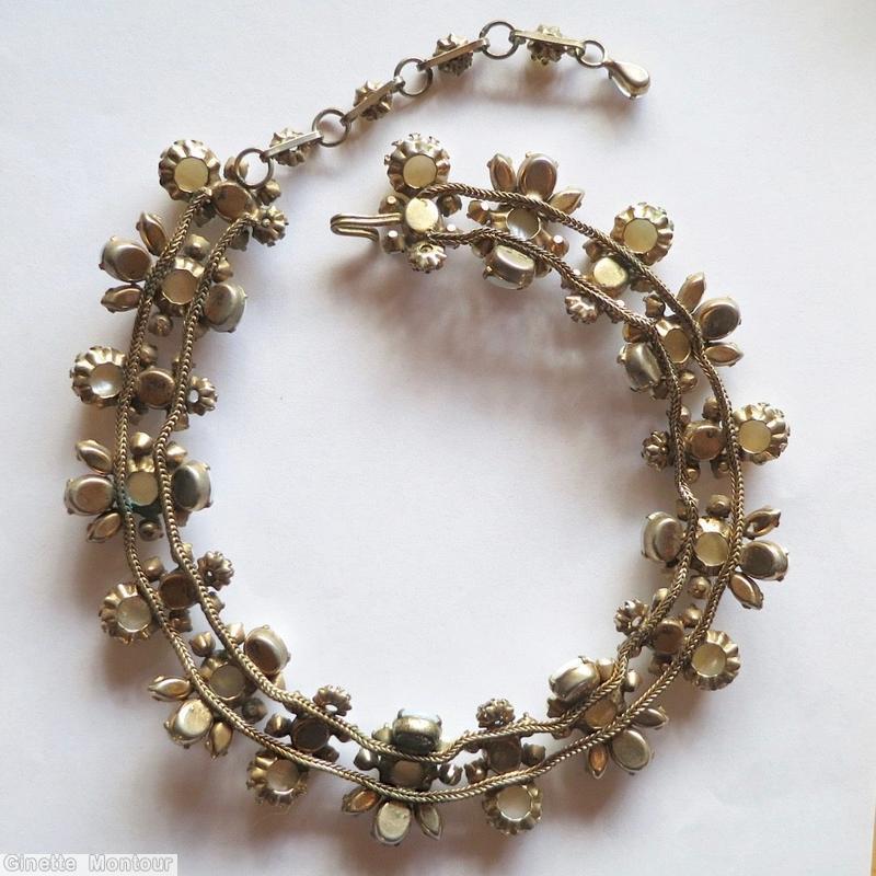 Schreiner twin strand 17 chaton collar moonglow ivory chaton moonglow white oval cab crystal small chaton jewelry