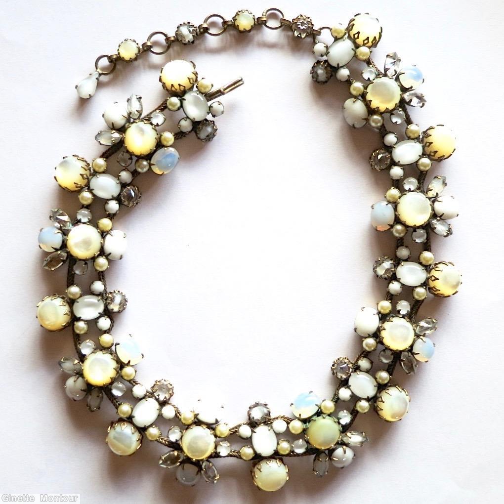 Schreiner twin strand 17 chaton collar moonglow ivory chaton moonglow white oval cab crystal small chaton jewelry