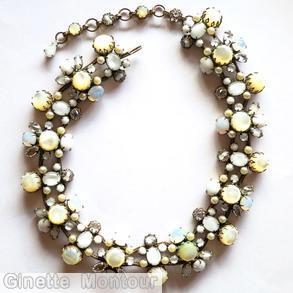 Schreiner twin strand 17 chaton collar moonglow ivory chaton moonglow white oval cab crystal small chaton jewelry