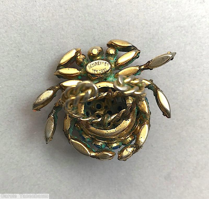 Schreiner spider ring lapis small chaton clustered ball coral opaque navette milk white chaton goldtone jewelry