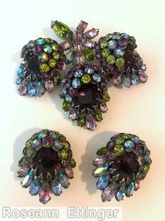 Schreiner 3 acorn bunch pin large faceted teardrop stone purple large round faceted stone ruby navy bicolor navette peridot ice blue ab stone ice pink jewelry