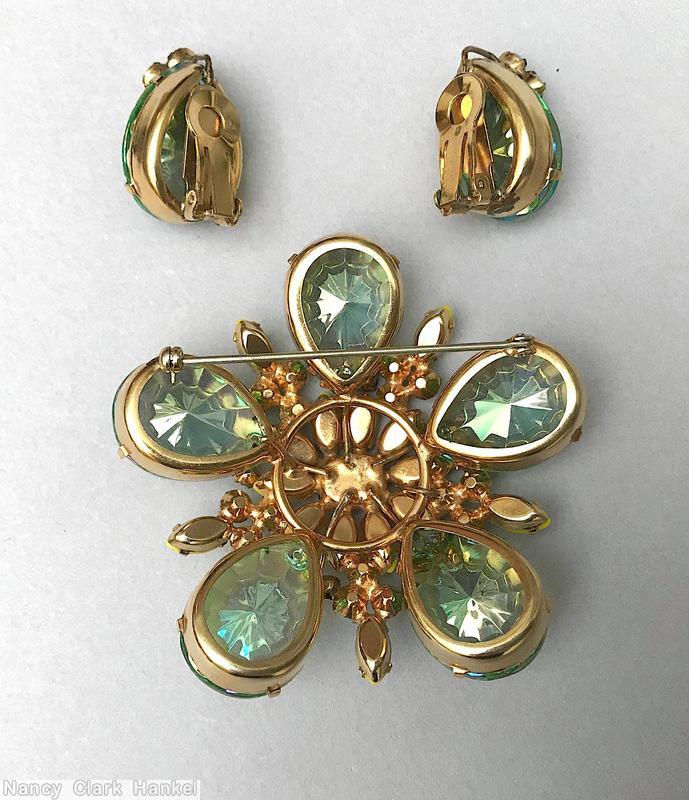 Schreiner 5 cracked ice teardrop stone radial 2 level pin lime navette amber chaton green cracked ice teardrop opaque baby blue chaton jewelry