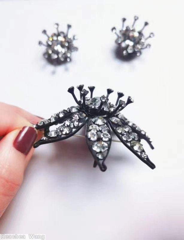 Schreiner 8 wired seeds leaf 2 level radial pin crystal gunmetal jewelry